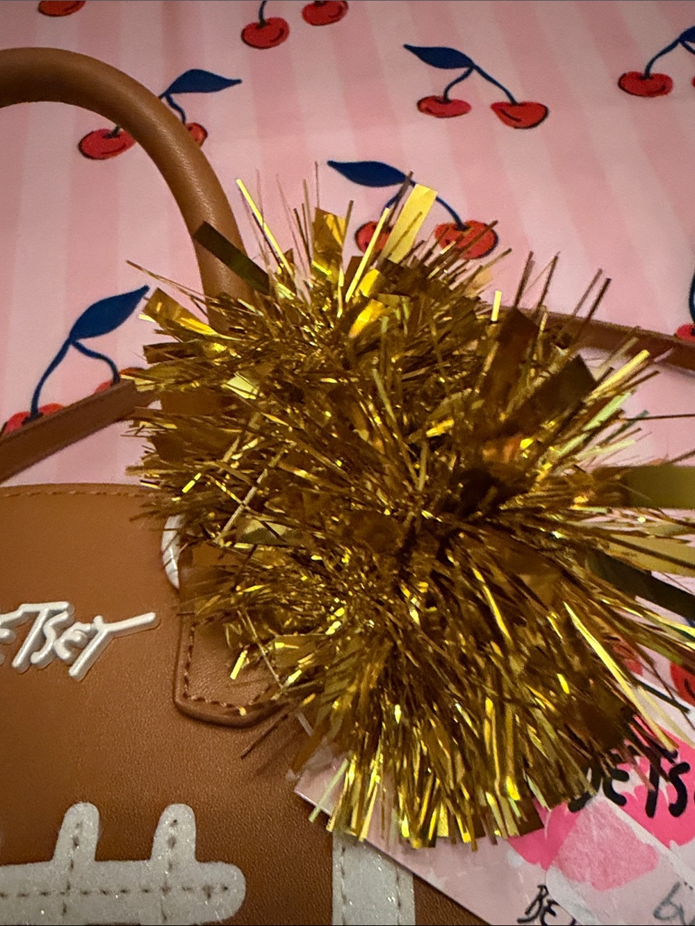 Betsey Johnson Football Crossbody Bag in Brown with Gold PomPoms.🏈 - Picture 3 of 11